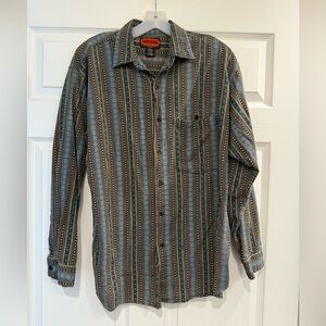 Vintage Shah Safari Men’s Large Button Up Shirt Striped Long Sleeve 80s 90s
